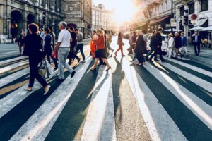 people on pedestrian crossing